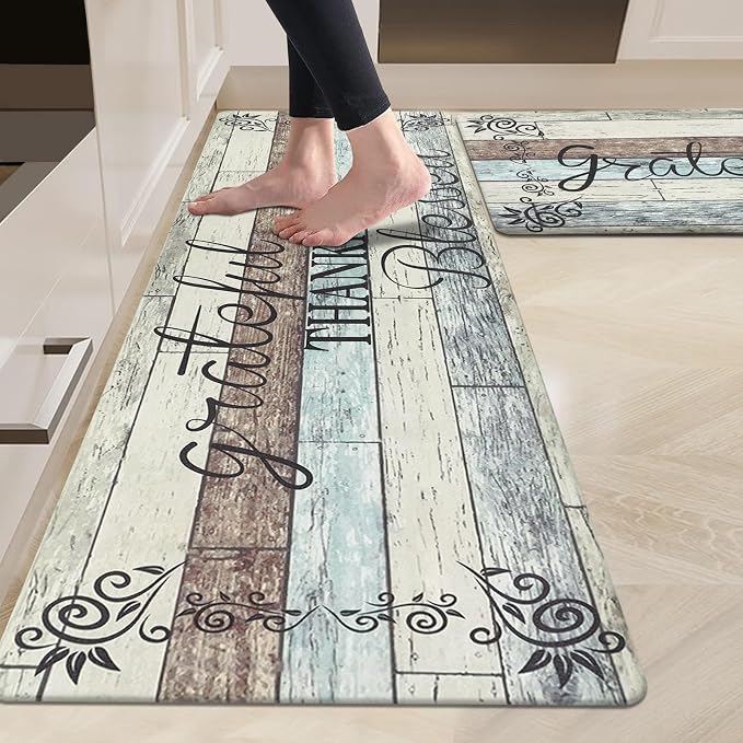 HEBE Anti Fatigue Kitchen Mat Set of 2 Non Slip Cushioned Kitchen Mats for Floor Waterproof Farmhouse Kitchen Rugs and Mats Set Comfort Standing Desk Mat Carpet for Sink,Office,Laundry