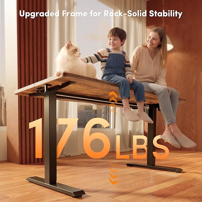 FEZIBO Standing Desk, 63×28 Inches Electric Height Adjustable, Sit Stand Up, Computer Office Desk with Splice Board, Black Frame/Rustic Brown TOP