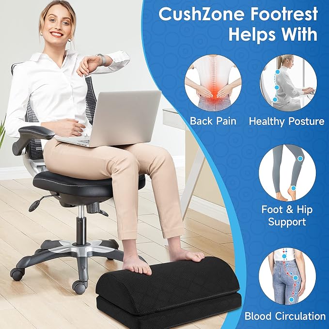 CushZone Foot Rest,Desk & Gaming Accessories,Foot Rest for Under Desk at Work,Comfortable Footrest with 2 Adjustable Heights & Removable Cover, Office Desk Accessories（Black-20 in）