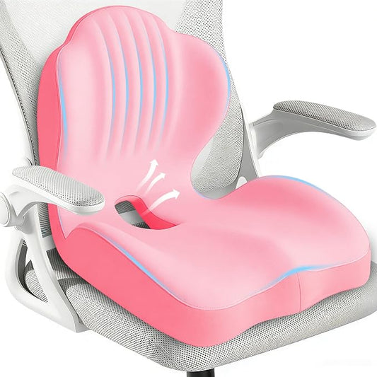 Seat Cushion for Office Chair and Car, L-Shaped Ergonomic Seat Cushions,Memory Foam Orthopedic Cushion with Coccyx Hollow,Lumbar Support & Tailbone Pain Relief for Car, Truck, Home,Gaming Chair,Pink