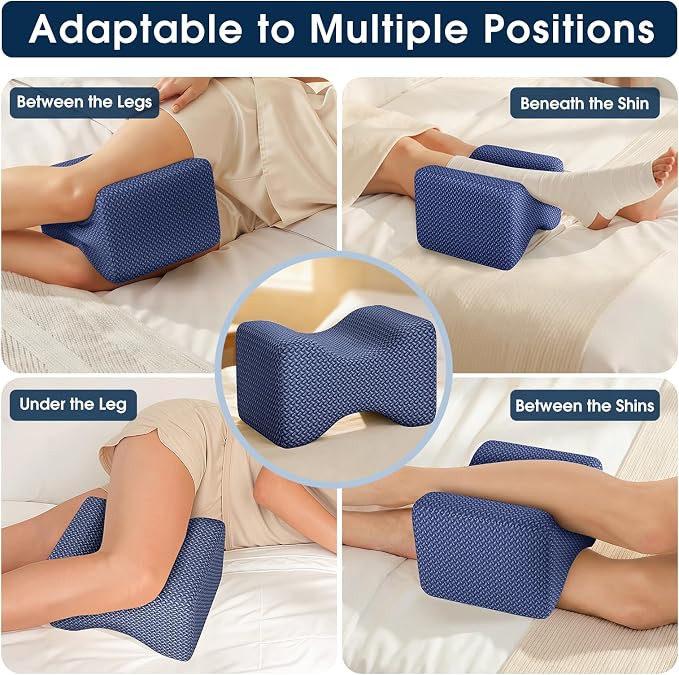 BlissTrends Memory Foam Knee Pillow, Knee Pillow for Side Sleepers, Leg Pillows for Sleeping Blood Circulation, Elevation Pillow for Spine Aligning, Sciatica, Back, Hip, Knee, Ankle Pain, Blue