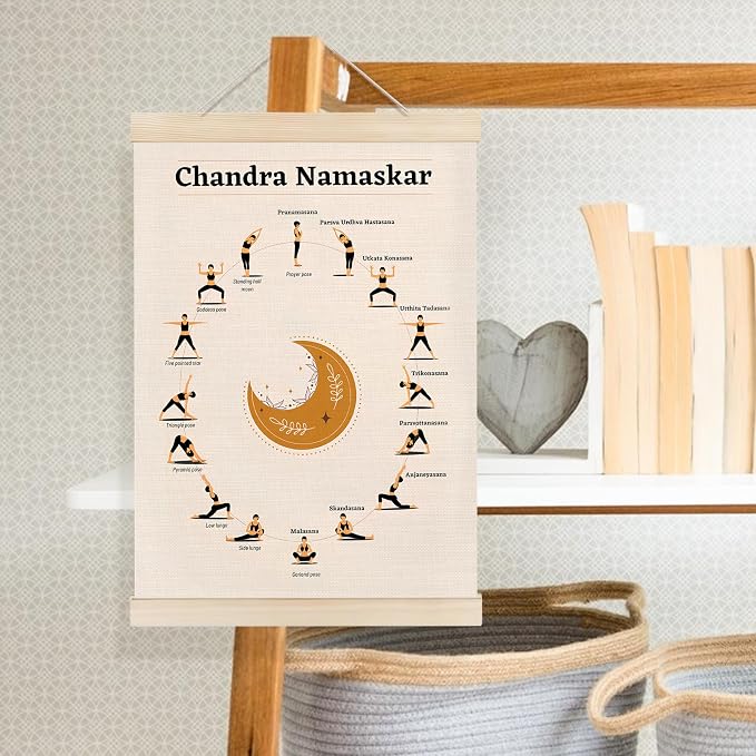 Welshower Boho Chandra Namaskar Yoga Poster Hanger Frame, Moon Salutation Boho Hindu Spiritual Meditation Wall Art Prints Decor for Yoga Room Studio Gym Home Bedroom Therapy Office, 12x16 Inch Set of 2