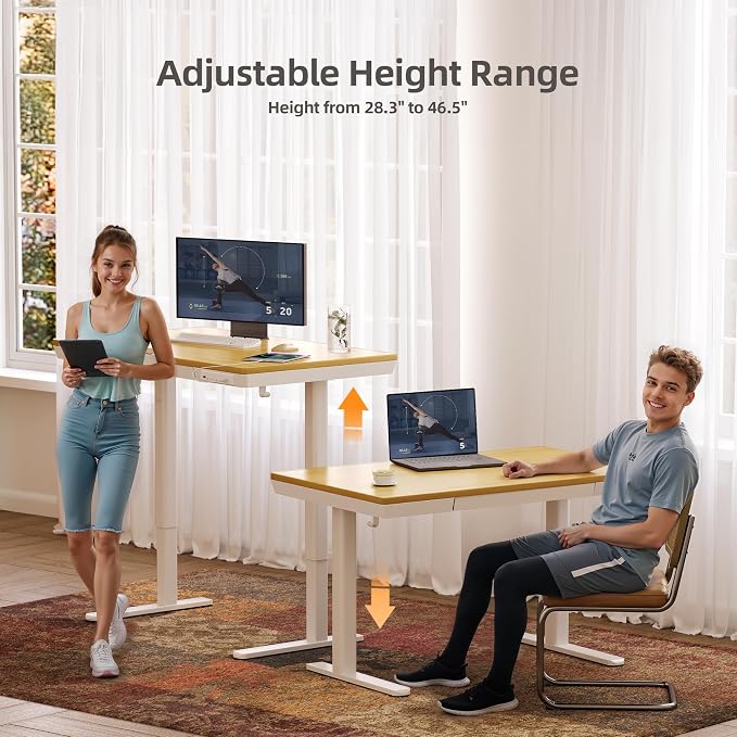 Claiks Bamboo Standing Desk with Drawers & USB Ports 48x24 Bamboo | Quick Install, Tape-C Port, USB Ports