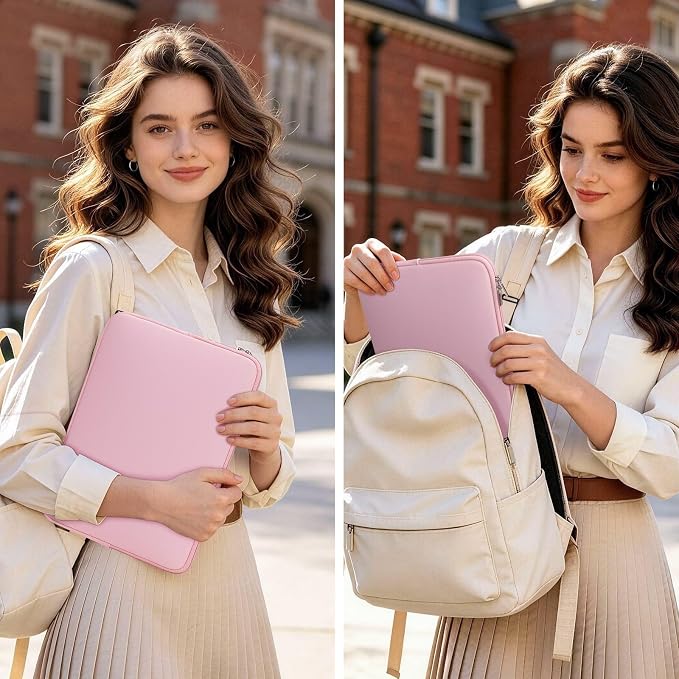RAINYEAR 14 Inch Laptop Sleeve Case Protective Soft Padded Zipper Cover Carrying Computer Bag Compatible with 14" Notebook Chromebook Tablet Ultrabook (Light Pink)