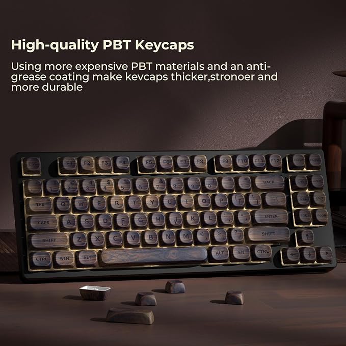 OHY XVX Wood Keycaps,MOA PBT Keycaps Dye-Sublimation 130 pcs Keycap Set for Mechanical Keyboard 61/64/75/84/87/104/108 Layout with Key Puller, Walnut Textures