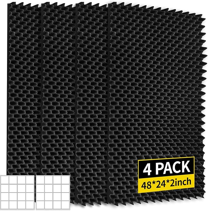 6 Pack Sound Proof Foam Panels 48x24x2 Acoustic Foam Panels Egg Crate Foam for Walls Soundproof Studio Noise Thermal Insulation Soundproofing Waterproof with Adhesive Stickers