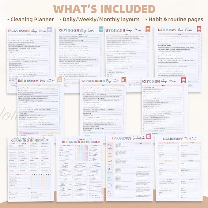 PGJ ADHD Cleaning Planner for Adults – Undated Daily, Weekly & Monthly Cleaning Schedule & Checklist – Household Chores Organizer Notebook for Home Management, Routine Tracking Family Cleaning Tasks