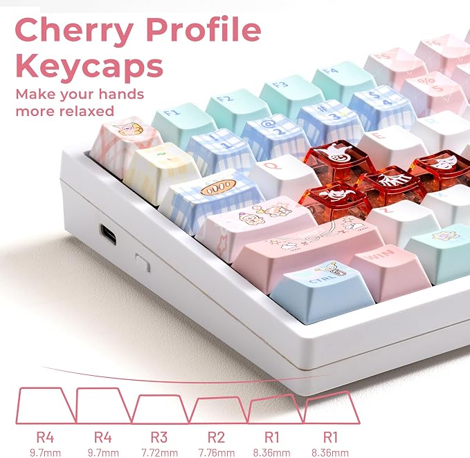 GMKWTL XVX PBT Keycaps 75 Percent, 157 Keys Cute Dye-Sub Keycap Set, Cherry Profile Keyboard Keycaps with Custom Transparent Key caps Compatible with Most ANSI Layout MX Switches Mechanical Keyboard