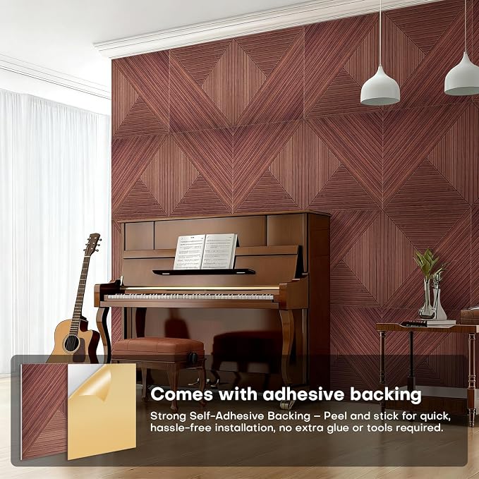 8Pack Acoustic Wall Panels, Wood-Pattern Art Sound Proof Foam Panels For Walls, Decorative Acoustic Panels Sound Absorbing, Self-Adhesive Sound Dampening Panels For Studio Home, 23.62 X 23.62 Inches