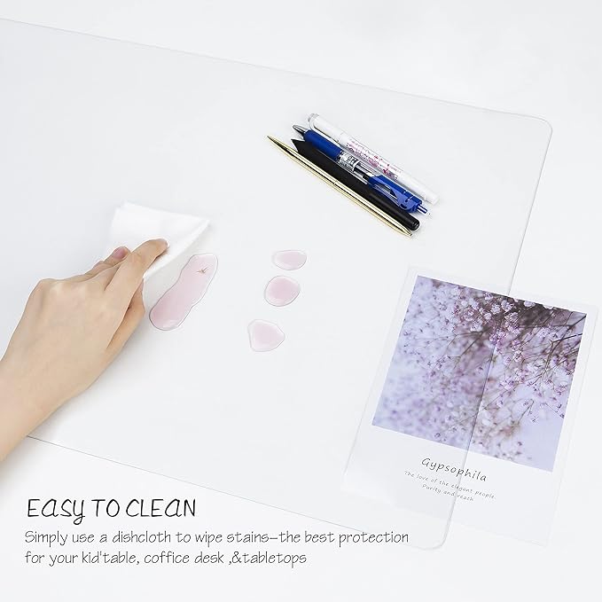 Oterri Clear Writing Desk Pad, 35.4’’x17” Heat Resistant Waterproof PVC Round Edge Durable Desk Protect Mat, Anti-Static Writing Mat Table Protector