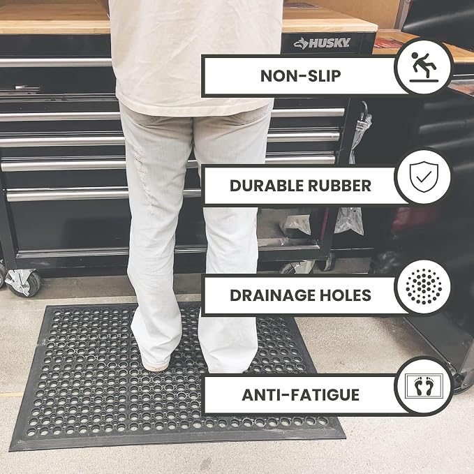 Envelor Anti Fatigue Mats for Kitchen Floor, Rubber Bar Mat, Non Slip Commercial Floor Mat with Drainage Holes, Indoor Outdoor Rubber Mat for Restaurant, Garage, Entryway, Entry Mat 24 x 36 in
