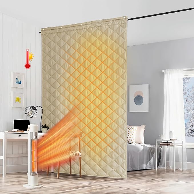 RYB HOME Large Summer Heat Blocking Thick Quilted Insulated Curtains, Thermal Insulated Curtains Room Divider for Energy Saving Window Treatment for Bedroom Living Room, W48 x L96, Mocha, 1 Panel
