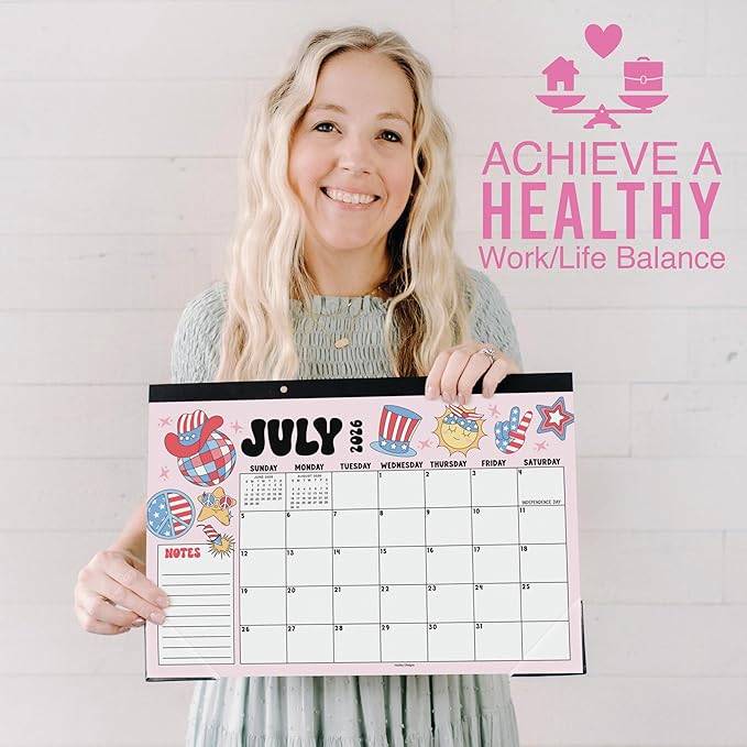 Hadley Designs Large Desk Calendar 2026-2027 - Desktop Calendar 2026, 18-Month Desk Calendars for Home, Office & Classroom, Cute Retro Classroom Must Haves, Gifts for Coworkers, Teachers & Students