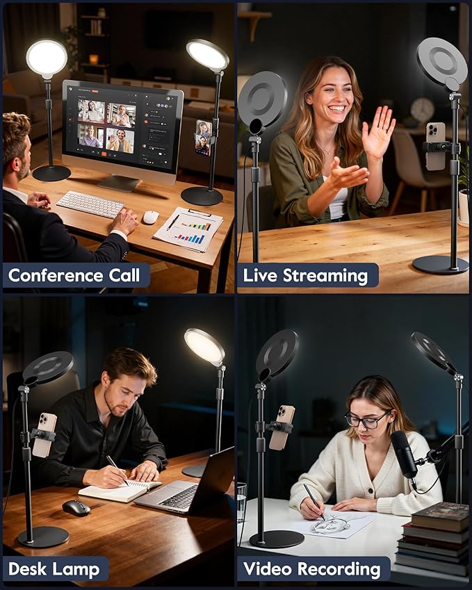 2 Packs Desk Ring Light with Stand, Adjustable Desktop Light with Phone Holder for Video Calls, Zoom Lighting for Computer/Laptop/Conference/Webcam, Video Light for Recording, Podcast,Photography