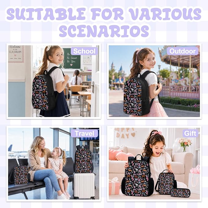 3PCS Horse Backpacks for Girls Boys Teens, School Backpack with Lunch Box Pencil Case for Elementary Middle High Students, 17 Inch Lightweight Bookpack 3 in 1 Set Back to Shool Supplies for Kids