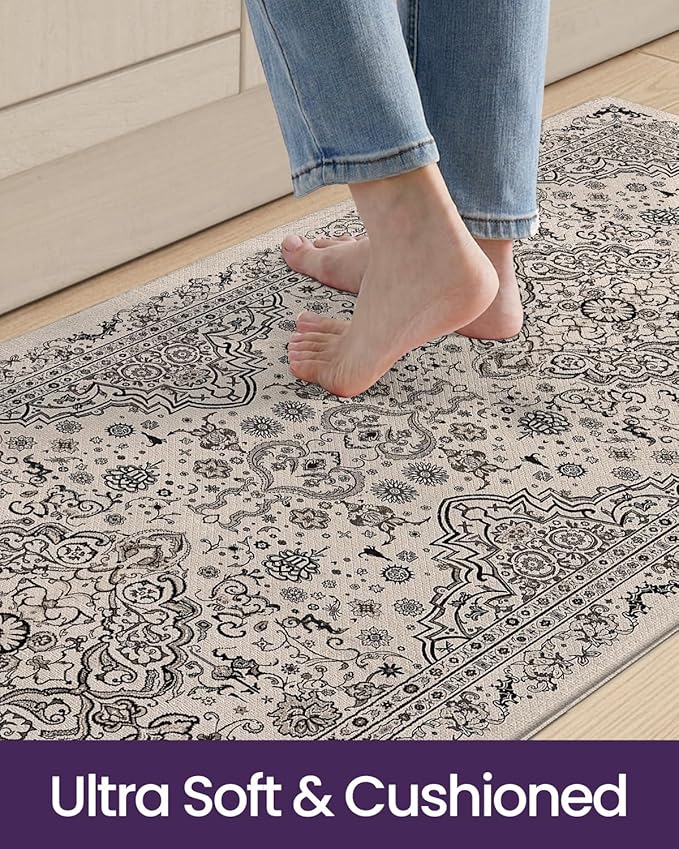 DEXI Kitchen Mats for Floor Cushioned, 23x59 Wide Runner Rug Non Slip, Waterproof Soft Comfort Standing Padded Anti Fatigue Decorative, Brown and Grey