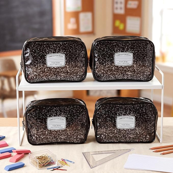 Suclain 12 Pack Back to School Gift for Teacher, Composition Book Theme PVC Zipper Organizer Pouches, 7.9 × 5.9 × 2.4 in Storage Bags for Classroom Rewards Teacher Student Gift Bags