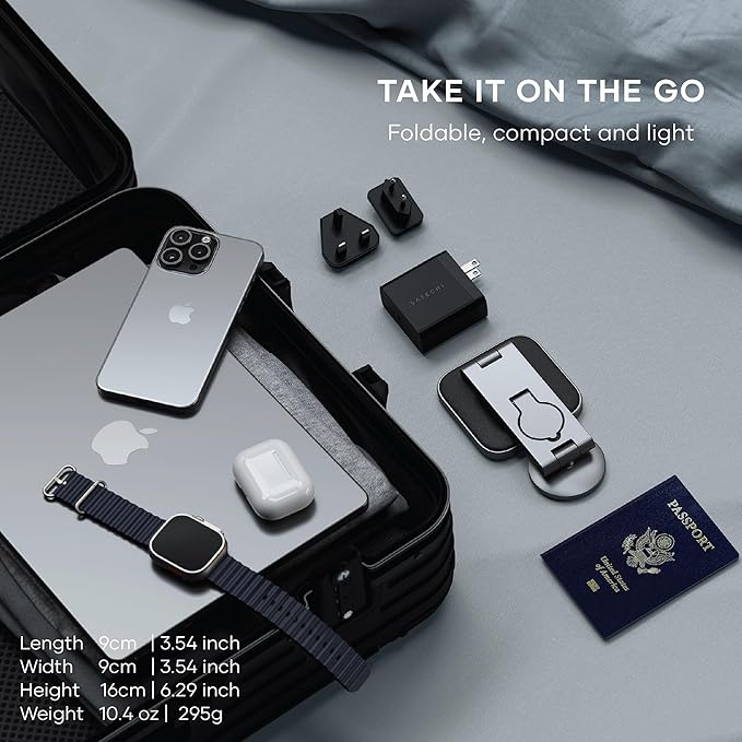 Satechi 3 in 1 Wireless Charging Station for Apple, MagSafe, Qi2 Certified, 15W Magnetic, Foldable Travel Charger Station for iPhone 17 to 12 Series, AirPods Pro/4/3, Apple Watch Series/Ultra/SE