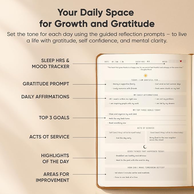Gratitude & Self-Care Journal - Guided Mindfulness & Mental Health Journal All-in-One with Prompts for Self Discovery - Daily Journal for Men & Women by PRODUCTIVITY STORE (A5, Brown)