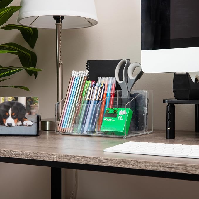 Mind Reader Desktop Organizer, 7-compartment, Office Essentials, Modern, Office, Acrylic, Clear