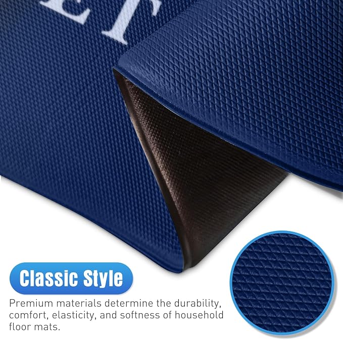 HappyTrends Kitchen Mat for Floor, 2PCS Cushioned Anti-Fatigue Kitchen Rugs, Waterproof Non-Slip Standing Mats and Rugs Set for Kitchen, Office, Laundry, Navy, 17.3"×30"+17.3"×59"