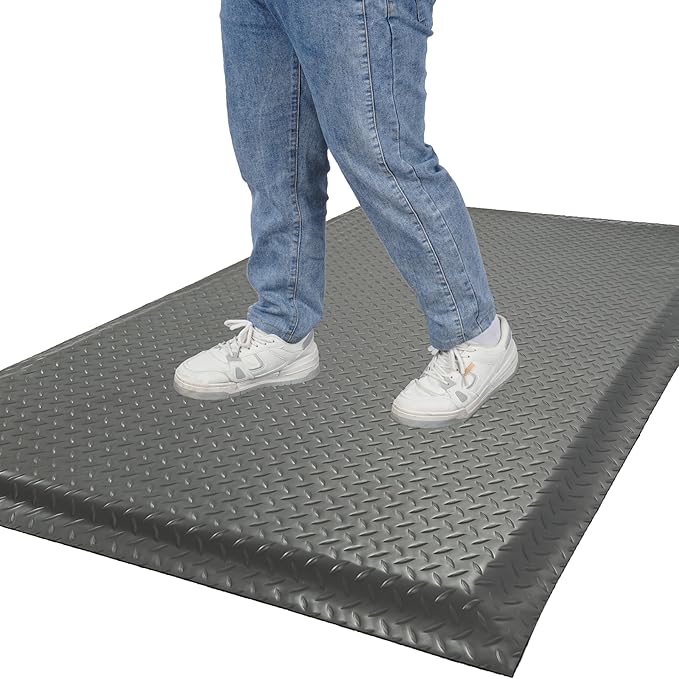 Nisorpa Anti Fatigue Mats Industrial 3' x 5' Ergonomic Standing Mat 15/16" Extra Thick Shop Floor Mat Kitchen Mats Heavy Duty Commercial Diamond Plate Support for Leg & Back Pain,Grey