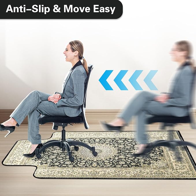 46" X 60" Office Chair Mat for Hardwood and Tile Floors, Under Desk Chair Mat for Carpet Protector Rolling Computer Chairs, Machine Washable Non-Slip Area Rug, Black