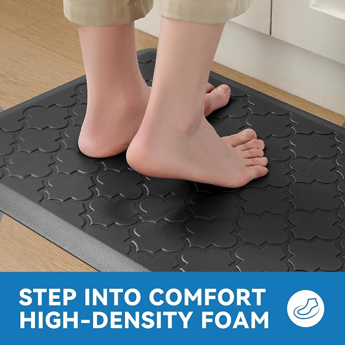 Kitchen Mat Cushioned Anti Fatigue for Floor, Non-Slip Waterproof Comfort Rug for Kitchen Sink, Standing Desk & Laundry, 17.3"x39", Black