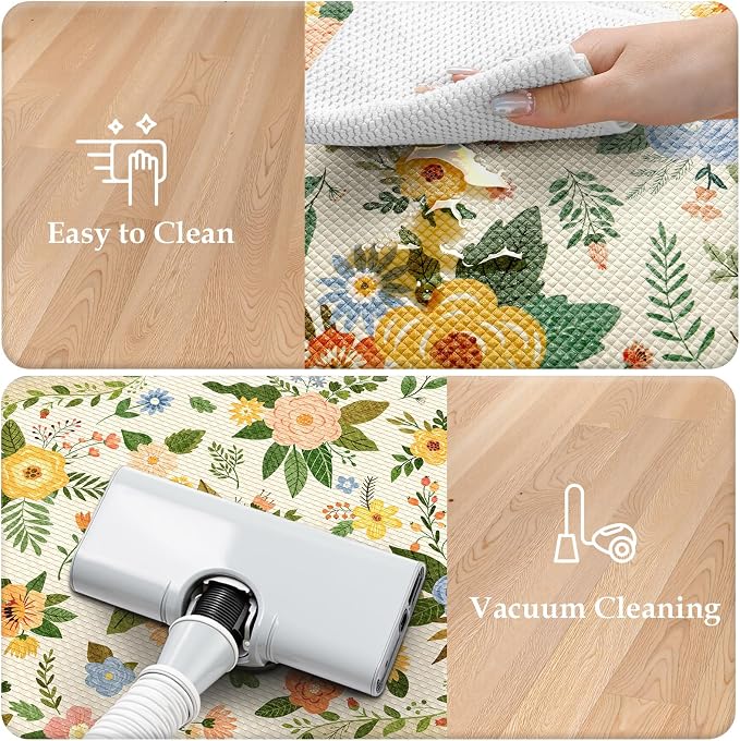 KIMODE Kitchen Mats for Floor Anti Fatigue,Beige Boho Kitchen Rugs Non Slip | Padded Kitchen Floor Mats, Memory Foam Kitchen Mats Cushioned, Standing Desk Mat for Laundry Office Bath Sink 17"x47"+17"x29"