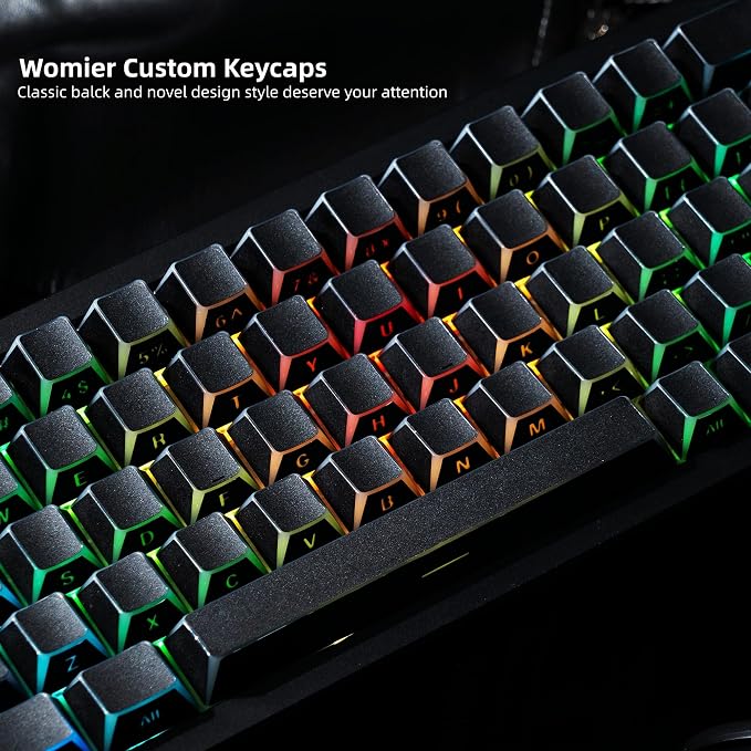 Womier PBT Shine Through Keycaps Manga Black, OEM Profile Side Printed Custom Key caps 60 65 75 100 Percent Keyboard Keycap Set Suitable for MX Switches Mechanical Keyboard