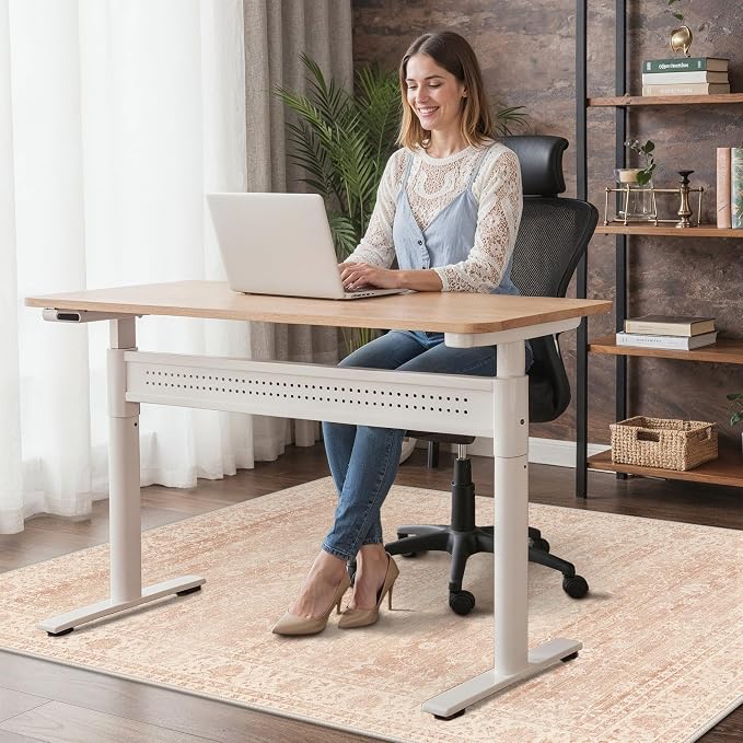 48"x60" Office Chair Mat for Hardwood Tile Floor, Under Desk Carpet Protector for Rolling Computer Chair Mat, Machine Washable Area Rug, Anti-Slip 1/5" Thick Low Pile Thin Vinyl Floor Mat, Dusty Pink