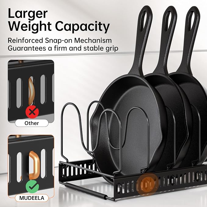 MUDEELA Expandable Pot Pan Lid Organizers inside Cabinet, 10 Divider 2-Pack | Expandable 11.8–22.9", 10 Adjustable Divider, Tool-Free Assembly, Non-Slip, Scratch-Proof, For Pan Lid Cutting Board Bakeware