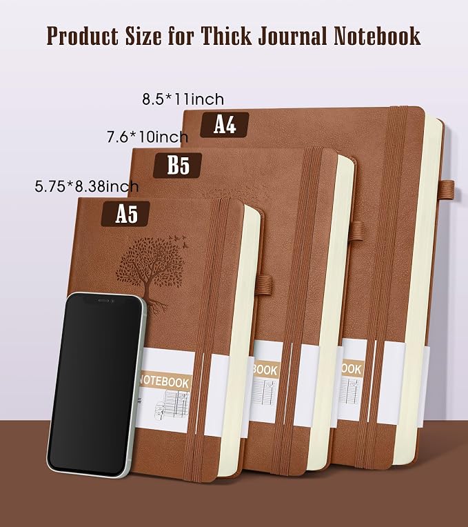 Lined Journal Notebook -365 Pages A4 Big Journal for Writing Men Women, College Ruled Notebook, Hardcover Leather Journal, Daily Journal Notebook for Work, Note Taking, 100Gsm Paper( 8.5" x 11" Brown)