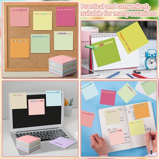 Yinder 24 Pcs Inspirational Sticky Notes Thank You Gift Motivational Sticky Note Pad Employee Appreciation Gift Bulk for Staff Coworker Teacher Nurse Office Groups 3 x 3'' (Thank You,Macaroon)
