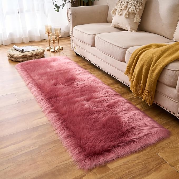 EasyJoy Ultra Soft Fluffy Faux Fur Rug, 2x6 ft Rectangle, Blush Pink | Chair Cover, Seat Pad, Fuzzy Area Rug