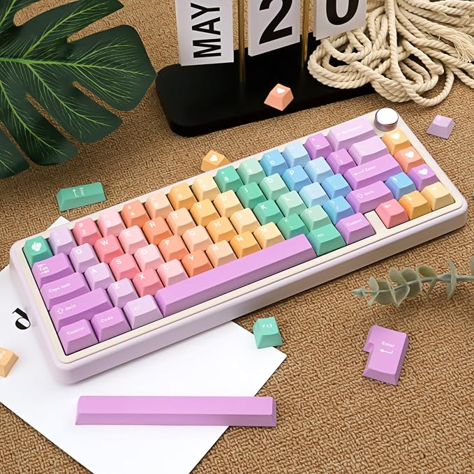 Custom Rainbow Color Keycaps, 150 Keys PBT Keycap Cherry Profile, Dye-Sublimation Colorful Keycaps for 61/64/68/84/87/100/104/108 Cherry MX Mechanical Keyboards