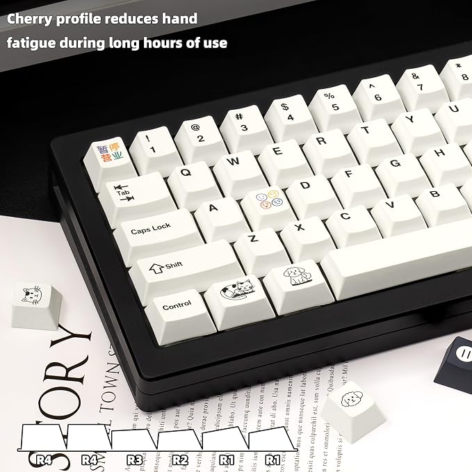 PBT Keycaps 130 Keys, White Cute Keycaps, Cherry Profile Dye-Sublimation Custom Keycap Set for 60% 65% 75% 80% 100% Mechanical Keyboard
