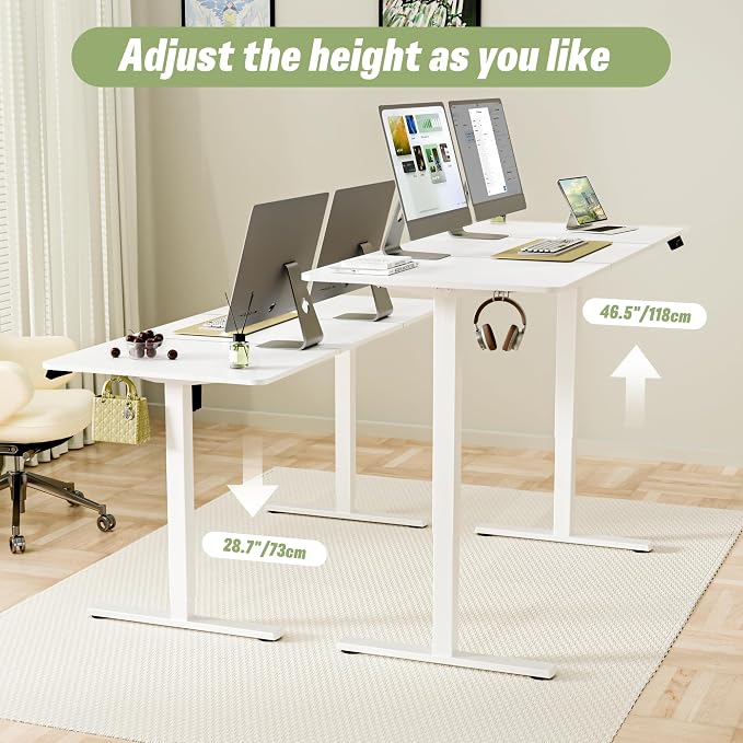 ERGOMAKER 55"x24" Standing Desk, Height Adjustable Sit-Stand Office,White | Electric Adjustable Standing Desk, Sit to Stand Computer Office Desk with Splice Board, Memory Preset, Lifts 28.7''-46.5"