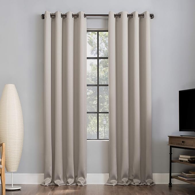 Sun Zero Nordic 2-pack Theater Grade Extreme 100% Blackout Grommet Curtain Panel Pair, 52" x 108", Stone