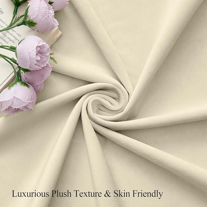 Ivory Velvet Curtains 84 Inches for Living Room Thermal Insulated Room Darkening Sound Reducing Heavy Velvet Curtain Luxury Window Drapes for Home Office, Back Tab Rod Pocket, W52 x L84, 2 Panels