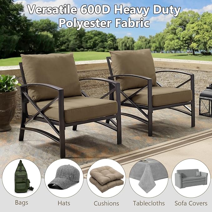 Waterproof Canvas Fabric by The Yard, 58inch 600D Upholstery Fabric Polyester Material Outdoor Water Resistant Material for Sewing Chair Patio Cushion Bag Sofa Seat Repair, 6 Yard Coffee