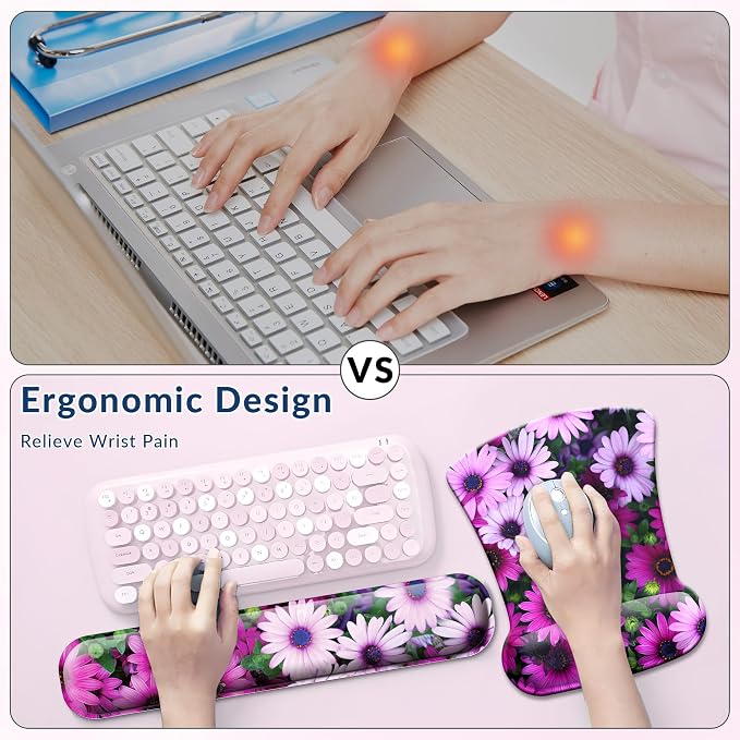 Desk Mat Set + Keyboard and Mouse Pad with Wrist Rest Support,4-in-1 Large Mousepad Computer Mats for Desktop Home & Office -Daisy