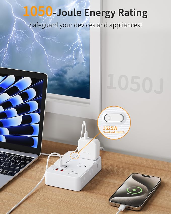 DEPOW 2 Prong to 3 Prong Adapter Power Strip - 6 Outlets & 4 USB Ports (2 USB-C), 1050J Two Prong Surge Protector, 5FT Extension Cord, Wall Mount - Ideal for Old Houses Non-Grounded Outlets
