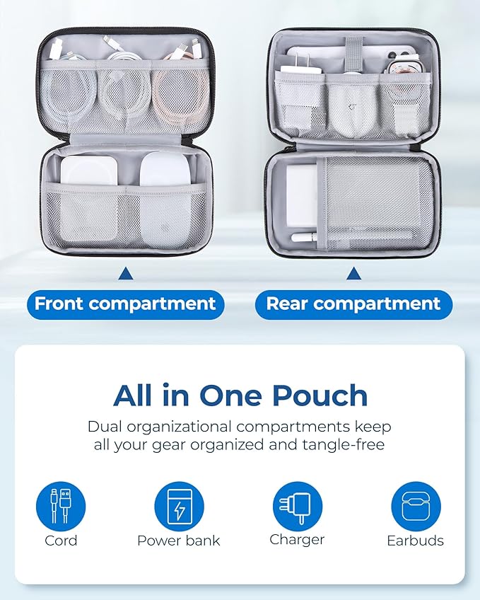BAGSMART Electronics Organizer Travel Case, Cable Charger Cord Tech Organizer Pouch for Phone Charger Accessories, Dark Green