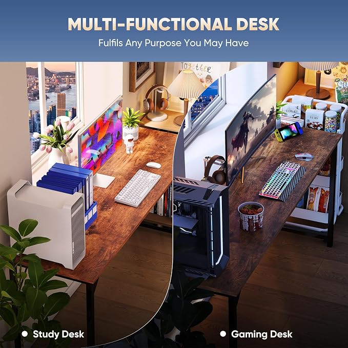 DUMOS 44 Inch Small Computer Desk for Home Office, Gaming Writing Desks for Bedroom Modern Study Work Table Simple Style Workstation with Reinforcement Structure, Rust