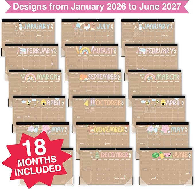 Hadley Designs Large Teacher Desk Calendar 2026-2027 - Desktop Calendar 2026, 18-Month Desk Calendars for Home, Office & Classroom, Cute Classroom Must Haves, Back to School Teacher Gifts