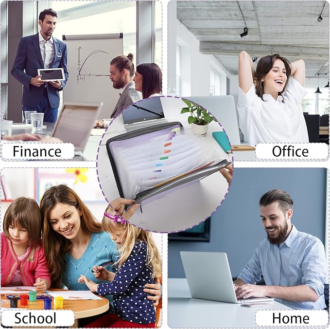 NAFY Expanding File Folders, 2Pack 13 Pockets Document Organizer with Zipper, A4 Letter Size Portable Accordion Expanding File Folders with Multicolor Labels for Office School Supplies (Black+Green)
