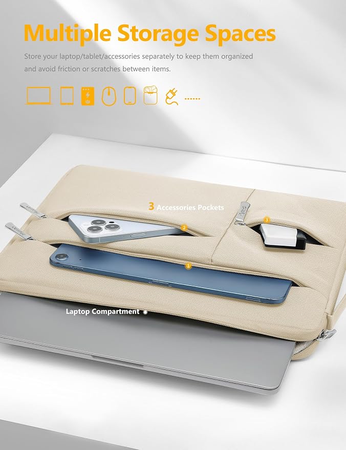 HYZUO 17-17.3 Inch Laptop Sleeve Bag Briefcase for 17" 17.3" HP/Dell/Lenovo/ASUS/LG/MSI Gaming Laptop/Razer Blade 17/18, Men Women NoteBook Protective Case Bag, Sand