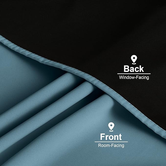 NICETOWN Smoky Blue 100% Blackout Curtains 84 inches Long - 2 Panels, 52 inches Wide Each Panel, Thermal Insulated, Energy Efficient Rod Pocket Window Drapes for Bedroom, Nursery, Living Room