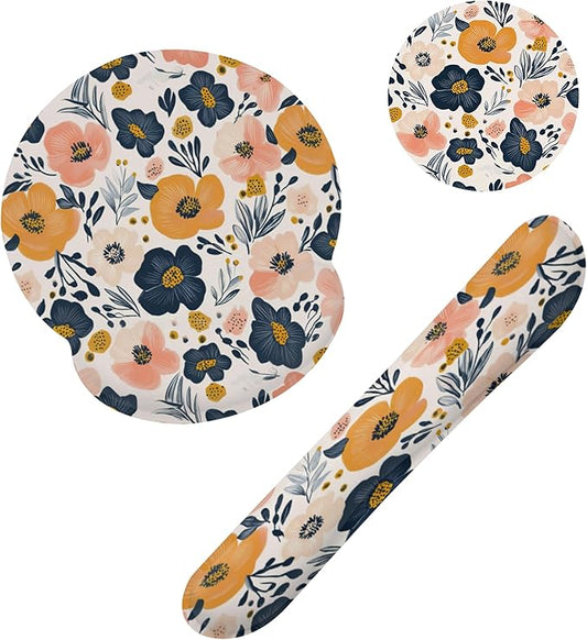 Abstract Groovy Flower Keyboard Wrist Rest Pad and Mouse Pad Wrist Support Set,3-in-1 Ergonomic Mouse Pad with Non-Slip Rubber Base for Home Office Game Computers Desk,